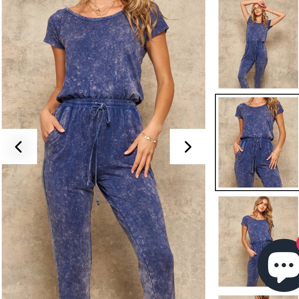 NWT Palmer dusty blue acid wash pant Jumpsuit with tie waste and open back
